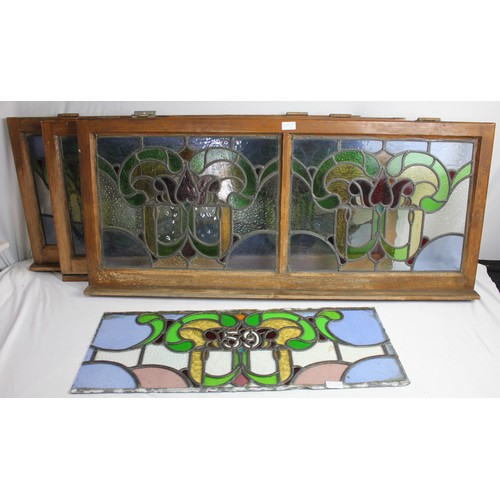 183 - 6 STAIN GLASS WINDOWS IN WINDOW FRAMES AND STAIN GLASS PANEL FOR ABOVE THE DOOR - NUMBER 59