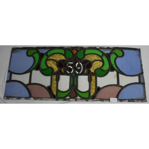 183 - 6 STAIN GLASS WINDOWS IN WINDOW FRAMES AND STAIN GLASS PANEL FOR ABOVE THE DOOR - NUMBER 59