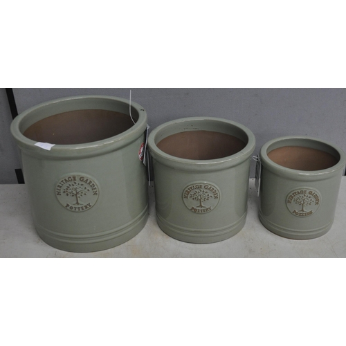 186 - SET OF 3 HERITAGE POTTERY GREEN GLAZED GRADUATED PLANTERS