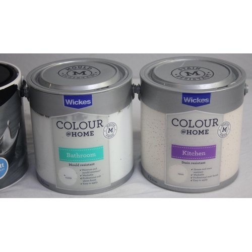 196 - 2 x 2.5 WICKES COLOUR HOME PAINT - 'FAWN' KITCHEN PAINT AND 'CLOUD' BATHROOM PAINT AND 1 2.5 LITRE C... 