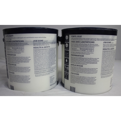 213 - 4 x 2.5 LITRE WICKES COLOUR HOME PAINT - 2 x VINYL MATT 'VANILLA', 1 VINYL MATT 'LILY' AND 1 VINYL S... 