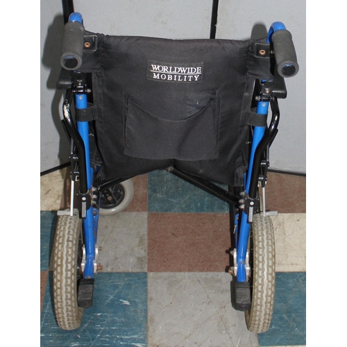 235 - WORLDWIDE MOBILITY WHEELCHAIR WITH CUSHION & 2 NEW GRAB RAILS (24