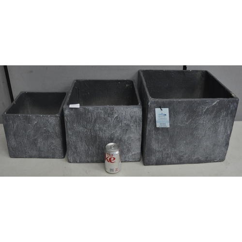 237 - SET OF 3 GRADUATED SQUARE PLANTERS SLATE EFFECT