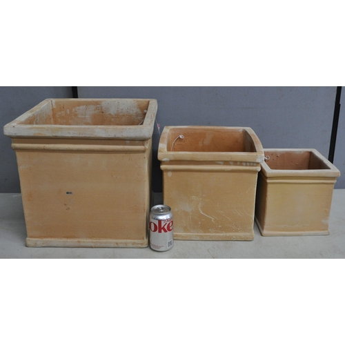 247 - SET OF 3 SQUARE TERRACOTTA GRADUATED PLANTERS