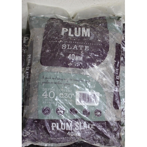 2 - 16 PACKS OF MEADOW VIEW PLUM SLATE, 40mm DECORATIVE GRAVEL & CHIPPINGS.