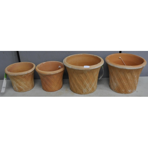 275 - 2 PAIR OF TERRACOTTA BASKETWEAVE POTS