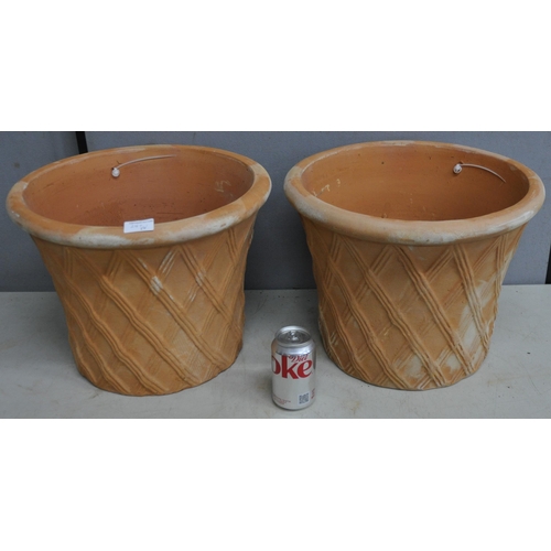 277 - PAIR TERRACOTTA BASKET WEAVE PLANTERS H12 D15 1/2