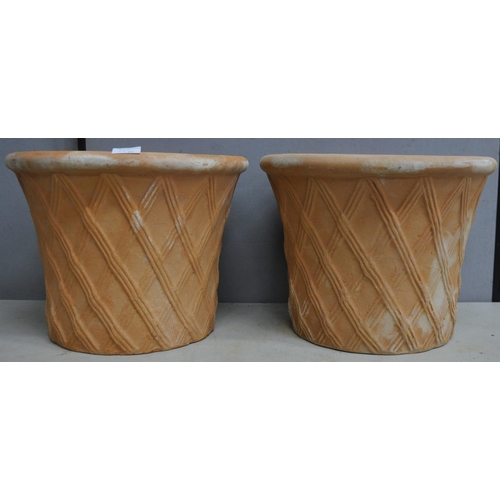 277 - PAIR TERRACOTTA BASKET WEAVE PLANTERS H12 D15 1/2