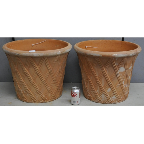 278 - PAIR TERRACOTTA BASKET WEAVE PLANTERS H12 D15 1/2