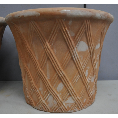 278 - PAIR TERRACOTTA BASKET WEAVE PLANTERS H12 D15 1/2