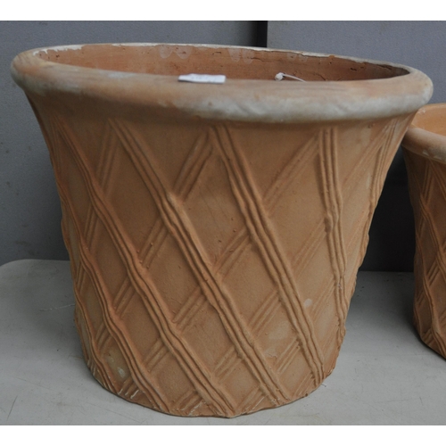 279 - SET OF 4 TERRACOTTA GRADUATED BASKET WEAVE PLANTERS