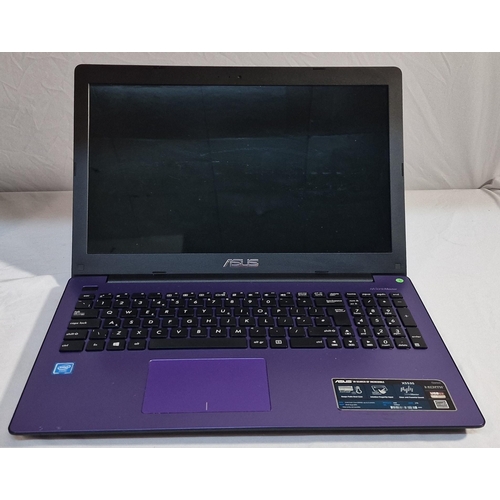 283 - PURPLE ASUS NOTEBOOK WITH AQPROX MOUSE, CHARGER IN DELL CARRY BOX WITH WINDOWS 10 (MODEL X5536) FAUL... 