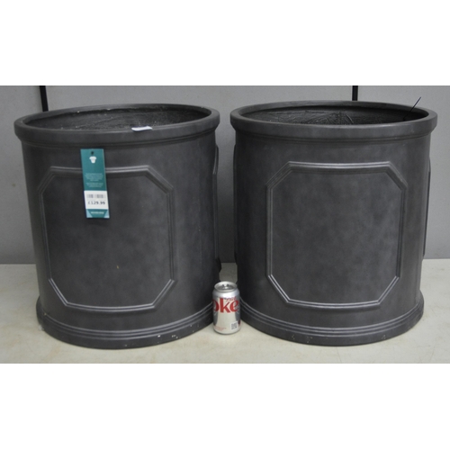 292 - PAIR OF LARGE SLATE EFFECT FIBREGLASS PLANTERS