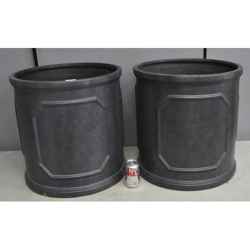 298 - PAIR OF LARGE SLATE EFFECT FIBREGLASS PLANTERS