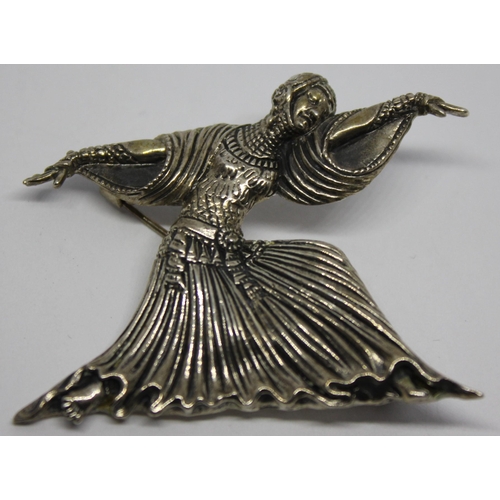 350 - ART DECO BROOCH OF DANCER MARKED STERLING SILVER IN PERIOD BOX (13.5g)