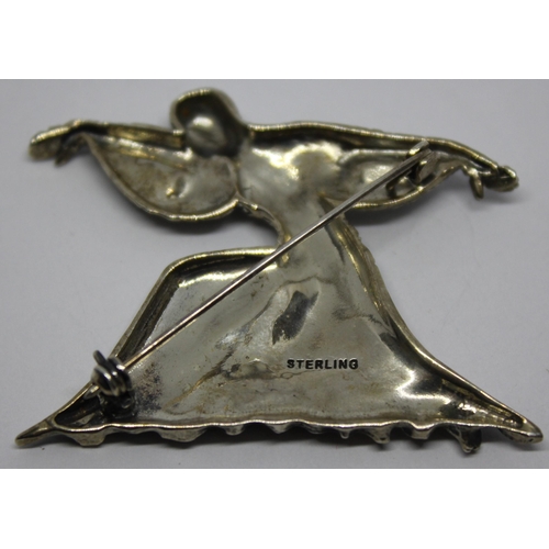 350 - ART DECO BROOCH OF DANCER MARKED STERLING SILVER IN PERIOD BOX (13.5g)