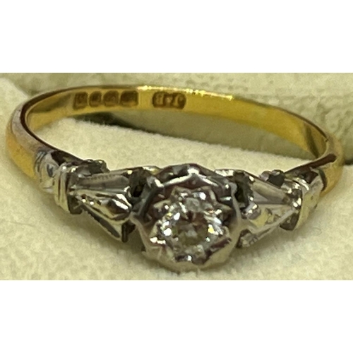 359 - 18CT GOLD SOLITAIRE DIAMOND RING - SIZE L (2.2g)