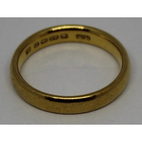 364 - c19th CENTURY ANTIQUE 22ct FULLY HALLMARKED WEDDING BAND SIZE UK K-L (4.45g)