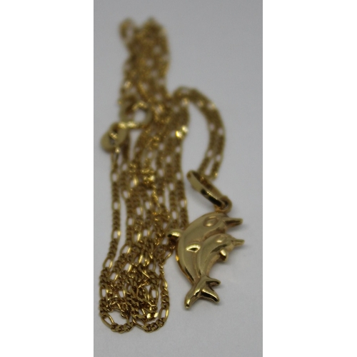 366 - 9ct GOLD DOLPHIN PENDANT ON 9ct GOLD CHAIN (2.4g)