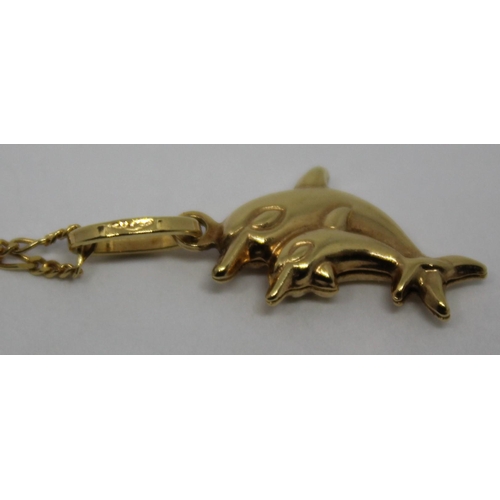 366 - 9ct GOLD DOLPHIN PENDANT ON 9ct GOLD CHAIN (2.4g)