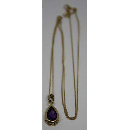 367 - 9ct GOLD CHAIN WITH AMETHYST PENDANT (1.1g)