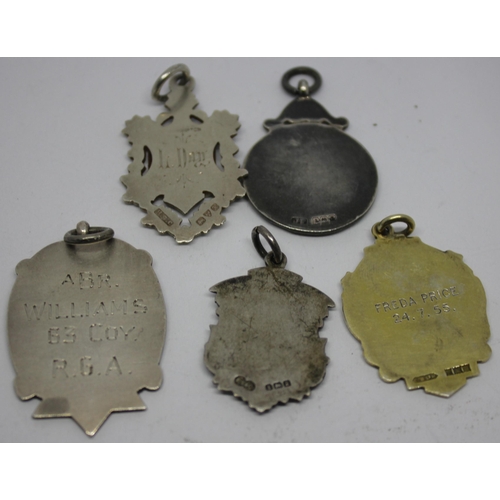 369 - 5 SILVER FOBS - ALL HALLMARKED (45g)