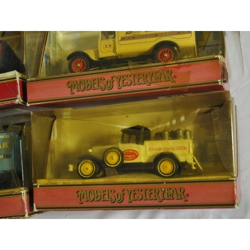 129 - 9 MATCHBOX MODELS OF YESTERYEAR - ALL BOXES DISCOLOURED AND DAMAGED - Y-17 1938 HISPANO SUIZA, Y-19 ... 