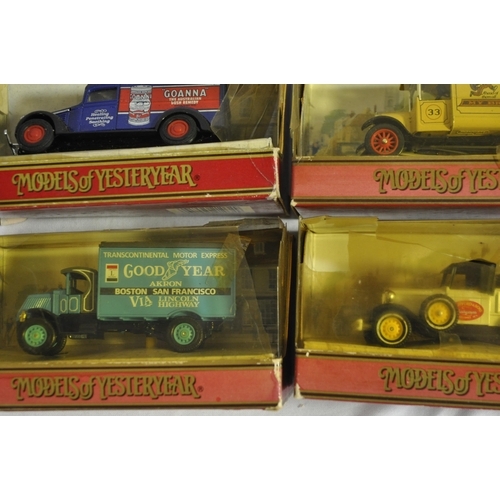 129 - 9 MATCHBOX MODELS OF YESTERYEAR - ALL BOXES DISCOLOURED AND DAMAGED - Y-17 1938 HISPANO SUIZA, Y-19 ... 