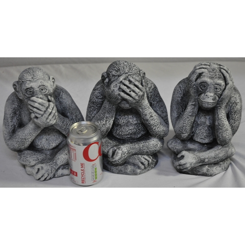 54 - 3 MONKEY GARDEN ORNAMENTS (SEE, HEAR SPEAK NO EVIL)