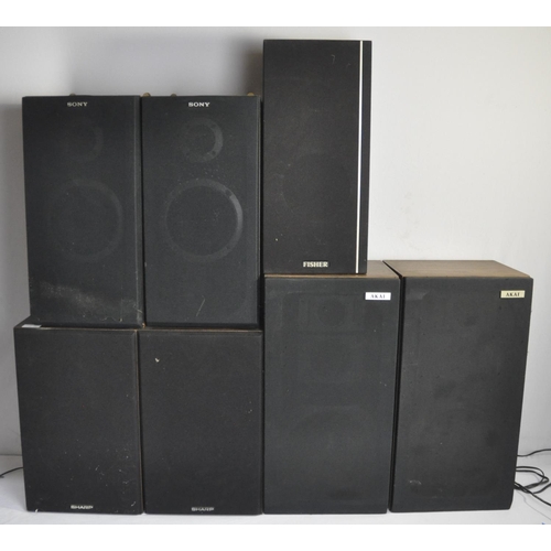 181 - 3 PAIRS OF SPEAKERS: SHARP, SONY, AKAI & 1 FISHER SPEAKER