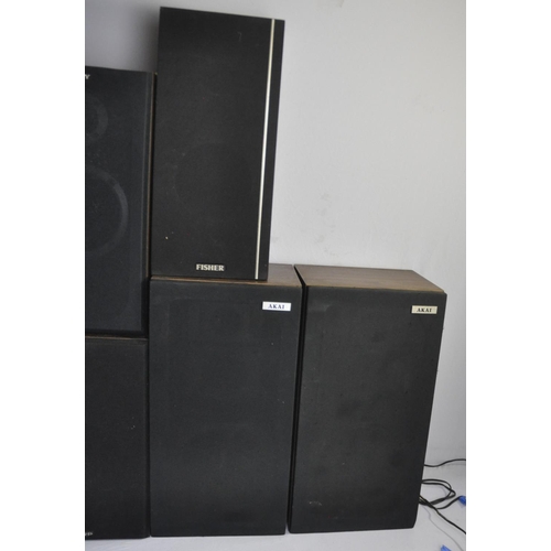 181 - 3 PAIRS OF SPEAKERS: SHARP, SONY, AKAI & 1 FISHER SPEAKER