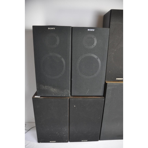 181 - 3 PAIRS OF SPEAKERS: SHARP, SONY, AKAI & 1 FISHER SPEAKER