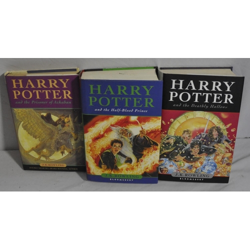 196 - 3 HARRY POTTER BOOKS - PRISONER OF AZAKABAN, DEATHLY HALLOWS - FIRST EDITION, HALF-BLOOD PRICE - FIR... 