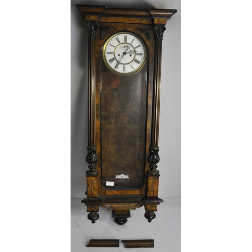 203 - WALNUT CASED VIENNA REGULATOR WALL CLOCK - MISSING WEIGHTS, SOME MOULDING NEEDS REFITTING