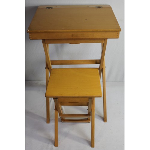 300 - FOLDING WOODEN SCHOOL DESK WITH MATCHING FOLDING CHAIR