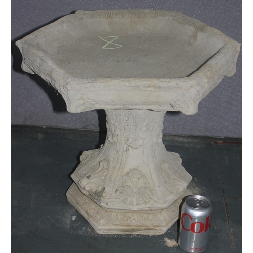 7 - STONEWORK GOTHIC BIRD BATH WITH HEXAGONAL TOP (H43, W47cm)