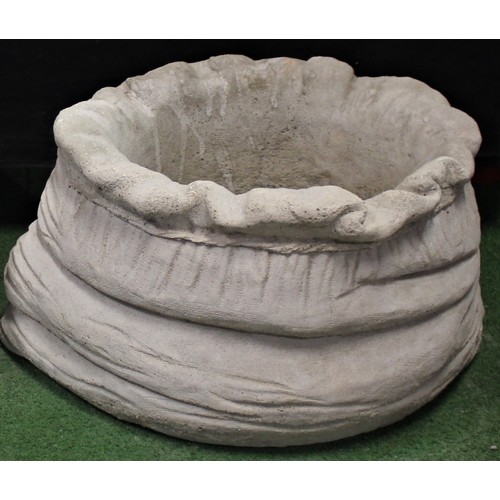 31 - LARGE STONEWORK SACK DESIGN PLANTER (EACH H25, W39cm)