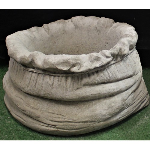 32 - LARGE STONEWORK SACK DESIGN PLANTER (EACH H25, W39cm)