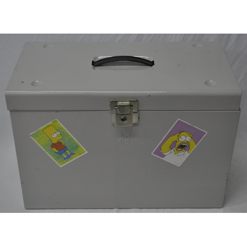 47 - GREY LOCKABLE METAL FILE BOX (NO KEY) AND CHALLENGE DIGITAL HOME SAFE WITH KEY AND INSTRUCTIONS