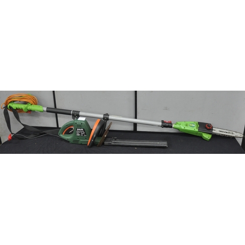 51 - FLORABEST ELECTRIC LONG ARM BRANCH SAW WITH OREGON BLADE AND BLACKSPUR TOOLS HEDGE TRIMMER