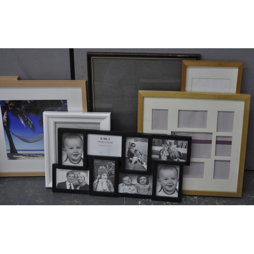 58 - 3 CANVAS PICTURES, PICTURED PHOTO FRAMES, PURPLE FLOWER PICTUE AND CANVAS HEIGHT CHART