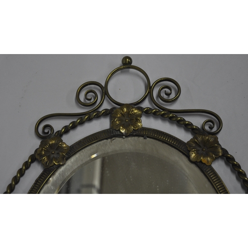 108 - BRASS FRAMED MIRROR WITH CANDLESTICKS