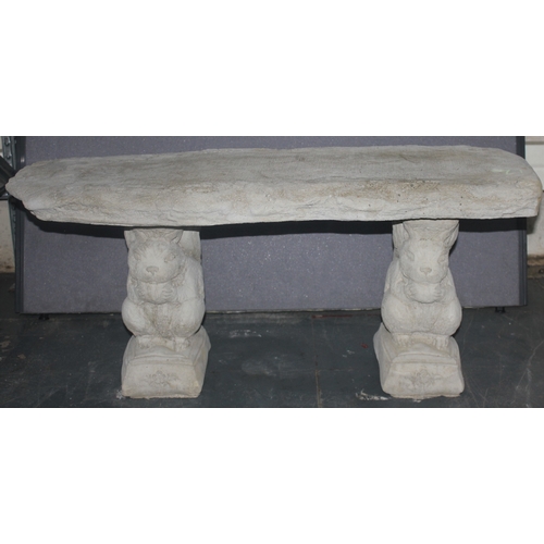 179 - STONEWORK TIMBER DESIGN STRAIGHT SEAT ON SQUIRREL PLINTHS (H48, L100cm)