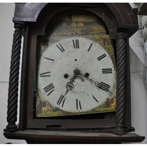 201 - MAHOGANY AND INLAID CLOCK - FOR REPAIR NO WEIGHTS