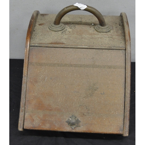 243 - MISCELLANEOUS - BRASS SHELL CASE OF FIRE COMPANION TOOLS, COAL SCUTTLE, 2 BRASS FOOTMAN, IRON TRIVET