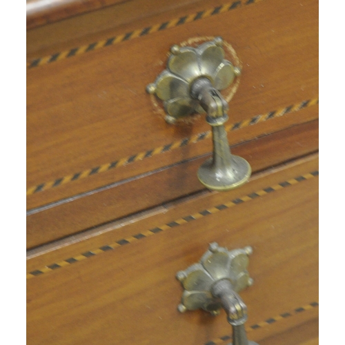 249 - MAHOGANY AND INLAID CHEST OF DRAWERS WITH CUPBOARD BELOW - PLYWOOD BACK REPLACED WITH METAL SHEET