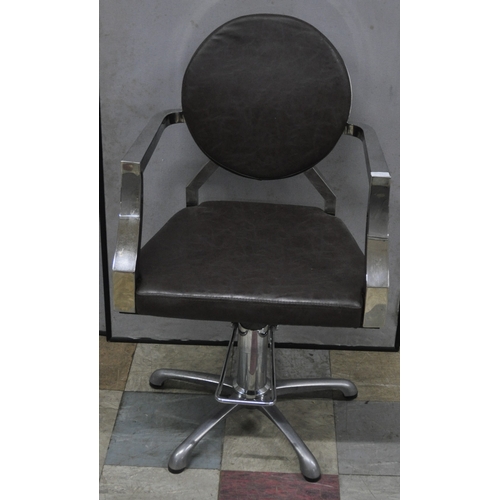 331 - BROWN LEATHER EFFECT SWIVEL SALON CHAIR WITH FOOTREST