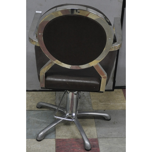 331 - BROWN LEATHER EFFECT SWIVEL SALON CHAIR WITH FOOTREST