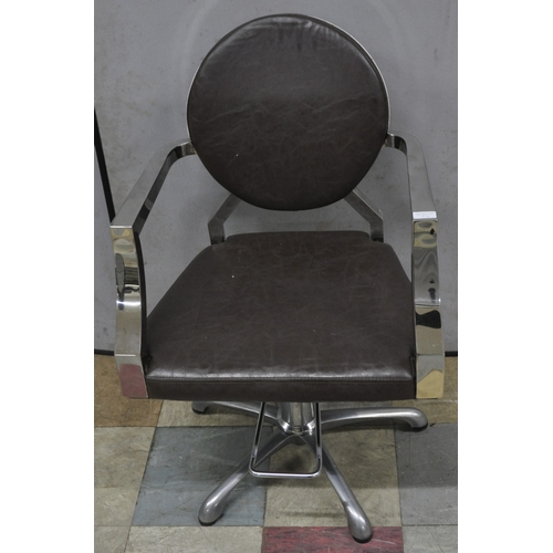 332 - BROWN LEATHER EFFECT SWIVEL SALON CHAIR WITH FOOTREST