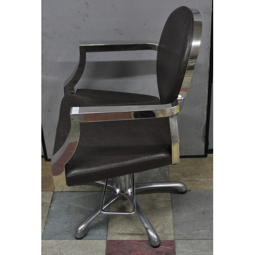 332 - BROWN LEATHER EFFECT SWIVEL SALON CHAIR WITH FOOTREST